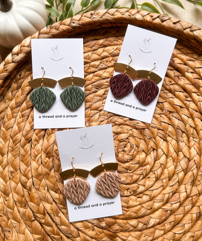 Knit Sweater Style Clay Earrings | Autumn | Fall Clay Earrings | Dainty