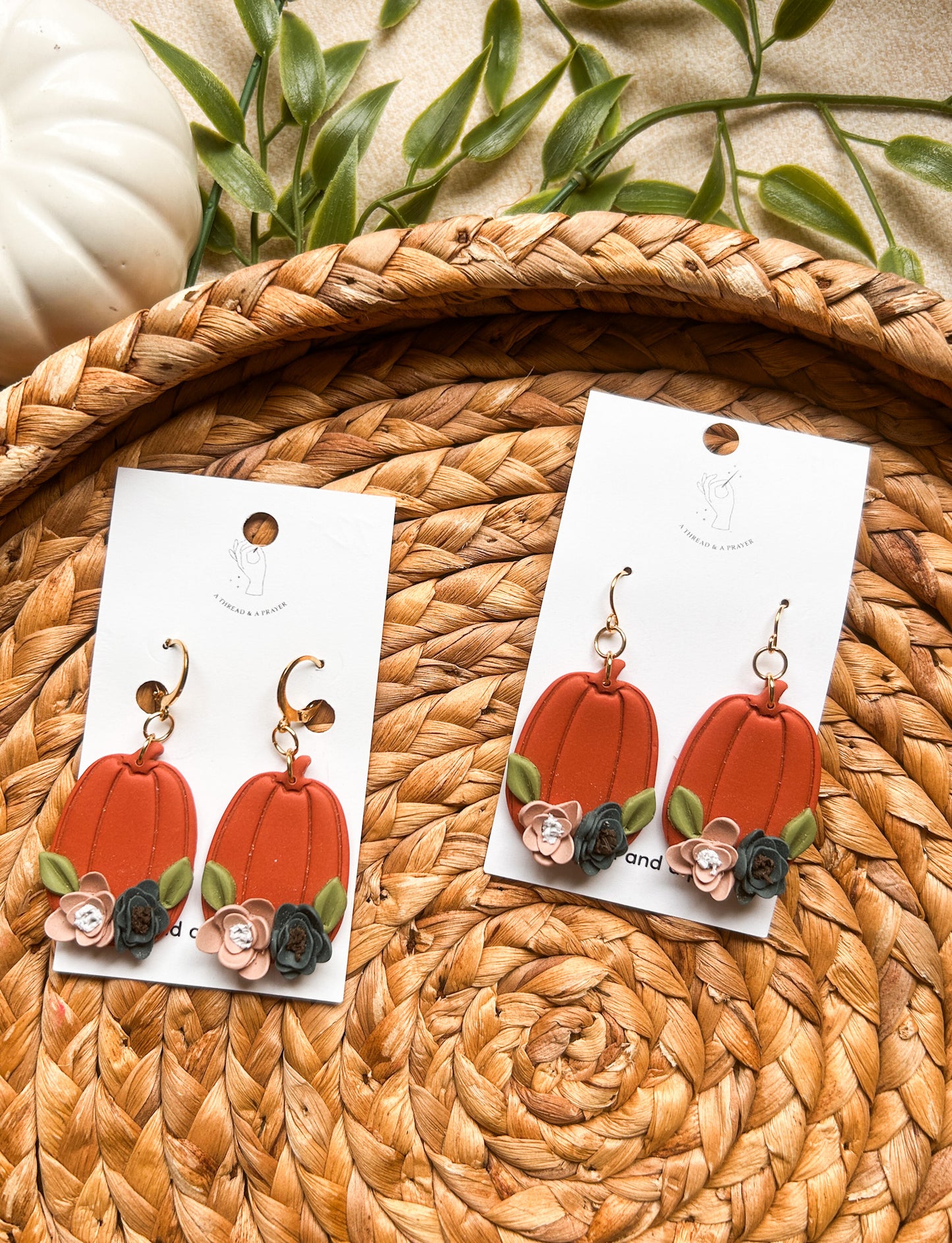 Adorable Floral Pumpkin Earrings | Autumn Colors | Fall Earrings | Earth Tones | Pumpkin Patch | Lightweight