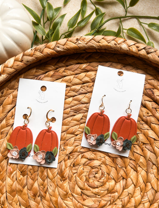 Adorable Floral Pumpkin Earrings | Autumn Colors | Fall Earrings | Earth Tones | Pumpkin Patch | Lightweight