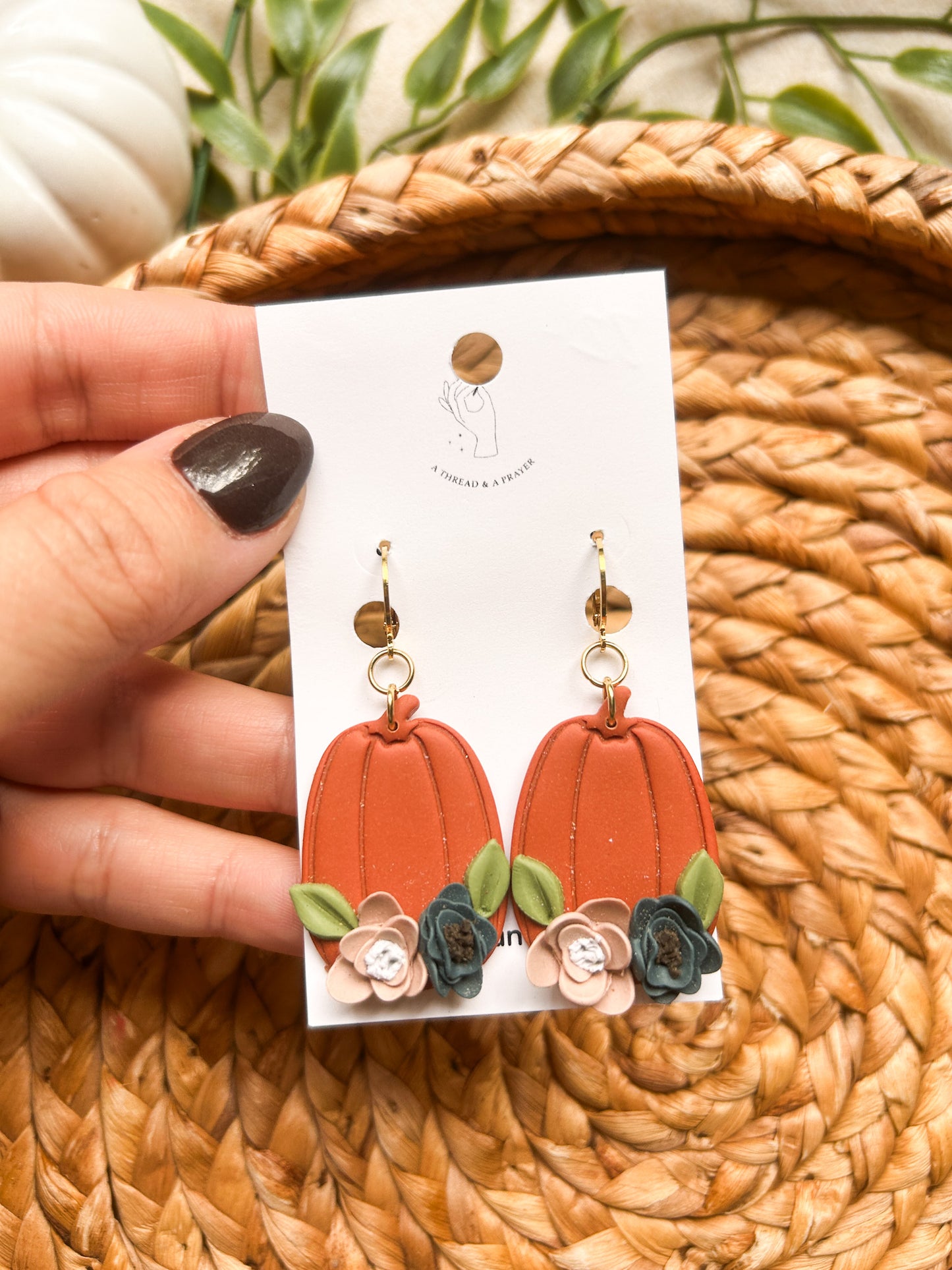 Adorable Floral Pumpkin Earrings | Autumn Colors | Fall Earrings | Earth Tones | Pumpkin Patch | Lightweight