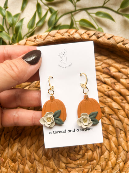 Dainty Pumpkin Floral Earrings | Autumn Colors | Fall Earrings | Earth Tones | Pumpkin Patch | Lightweight