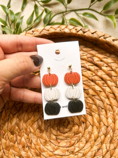 Black, Neutral and Orange Pumpkin Earrings | Autumn Colors | Fall Earrings | Earth Tones | Pumpkin Patch | Lightweight