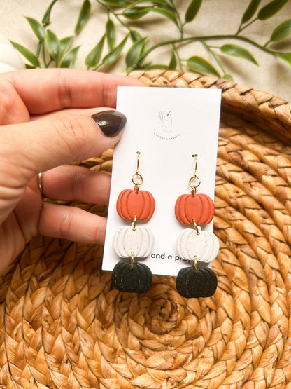 Black, Neutral and Orange Pumpkin Earrings | Autumn Colors | Fall Earrings | Earth Tones | Pumpkin Patch | Lightweight