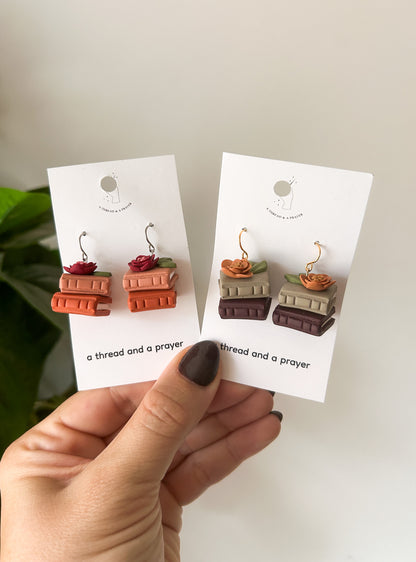 Fall Book Earrings | Library Book Stack | Floral Accents | Library Earrings | Book Earring | Learning is Fun