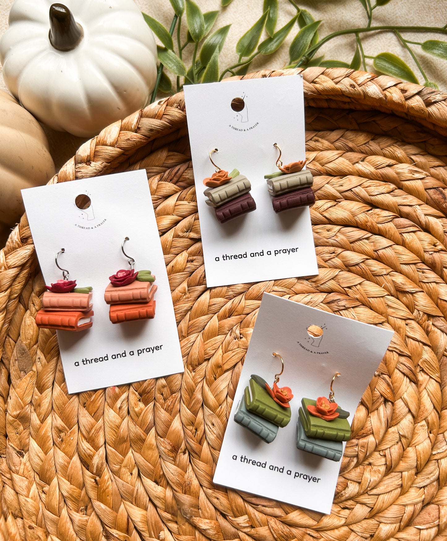 Fall Book Earrings | Library Book Stack | Floral Accents | Library Earrings | Book Earring | Learning is Fun