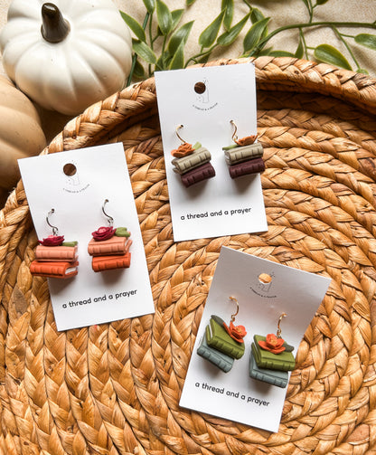 Fall Book Earrings | Library Book Stack | Floral Accents | Library Earrings | Book Earring | Learning is Fun