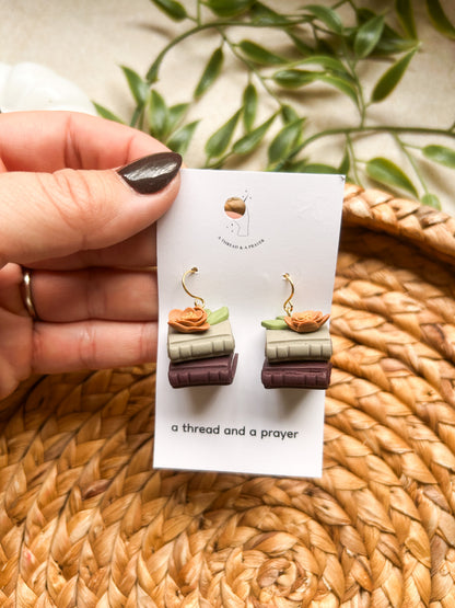 Fall Book Earrings | Library Book Stack | Floral Accents | Library Earrings | Book Earring | Learning is Fun