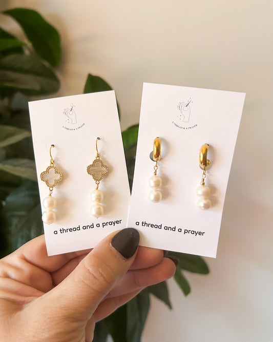 Dainty Pearl Winter Earrings | Classic Pearls | Giftable | Stocking Stuffer | Gold Plated Stainless Steel