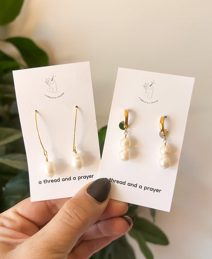 Dainty Pearl Winter Earrings | Classic Pearls | Giftable | Stocking Stuffer | Gold Plated Stainless Steel