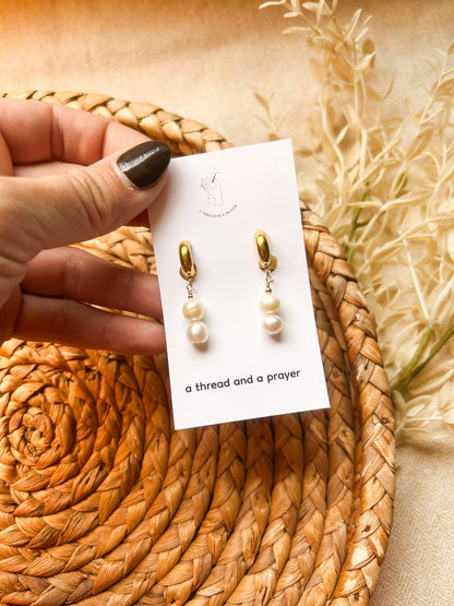 Dainty Pearl Winter Earrings | Classic Pearls | Giftable | Stocking Stuffer | Gold Plated Stainless Steel