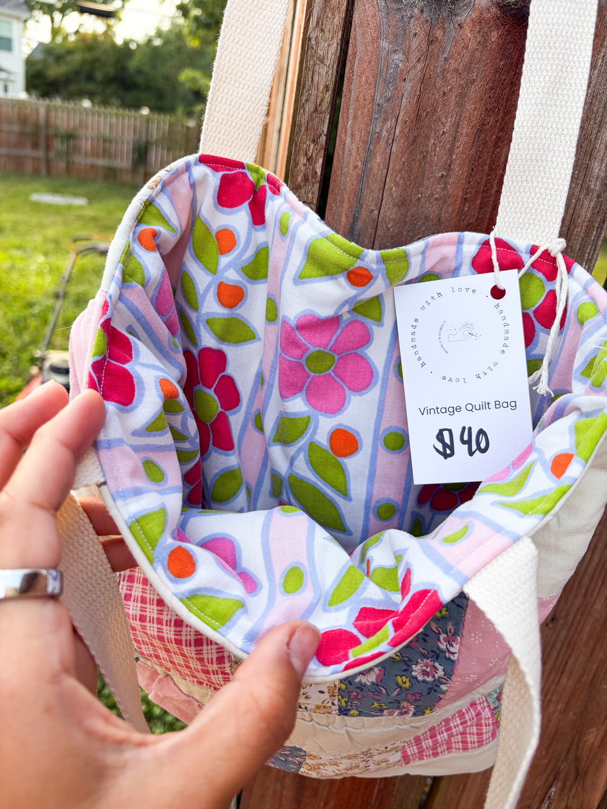 Vintage Basic Tote Bags  | Older Quilts | Upcycled Accessories | Vintage Fabric | Fall Tote Bag