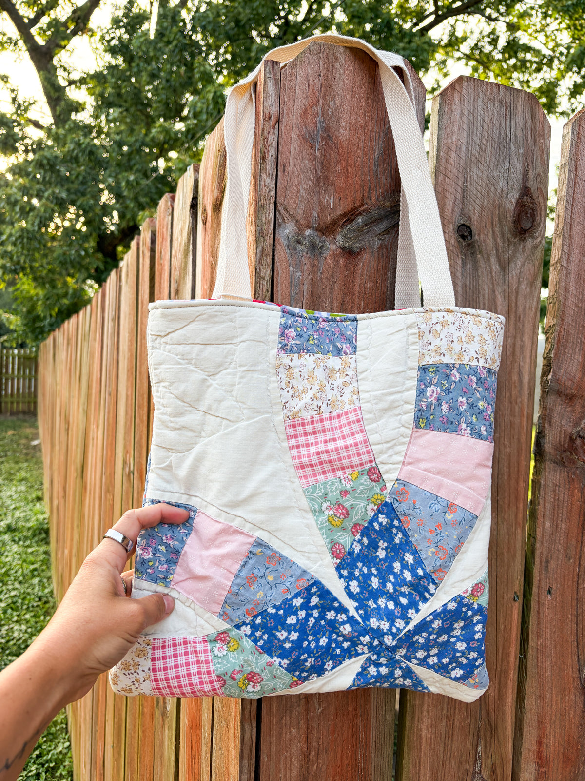 Vintage Basic Tote Bags  | Older Quilts | Upcycled Accessories | Vintage Fabric | Fall Tote Bag