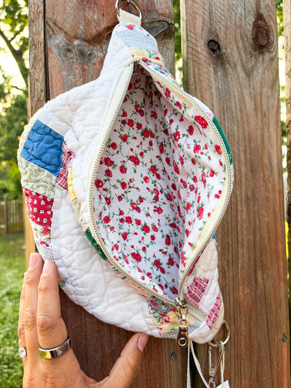 Vintage Quilt Crossbody Bag Style 1 | Wedding Ring | Upcycled Accessories | Fanny Pack | Adjustable Straps