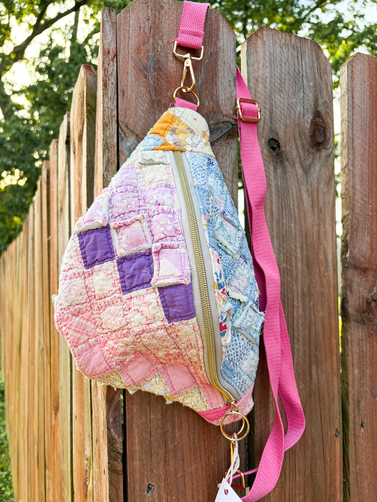 Vintage Quilt Crossbody Bag Style 4 | Bright Quilts | Upcycled Accessories | Fanny Pack | Adjustable Straps
