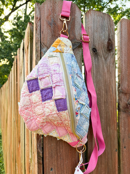 Vintage Quilt Crossbody Bag Style 4 | Bright Quilts | Upcycled Accessories | Fanny Pack | Adjustable Straps