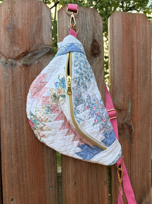 Vintage Quilt Crossbody Bag Style 2 | Pineapple Quilt | Upcycled Accessories | Fanny Pack | Adjustable Straps