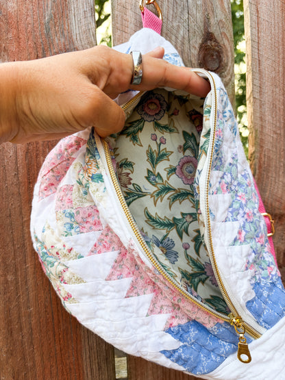 Vintage Quilt Crossbody Bag Style 2 | Pineapple Quilt | Upcycled Accessories | Fanny Pack | Adjustable Straps