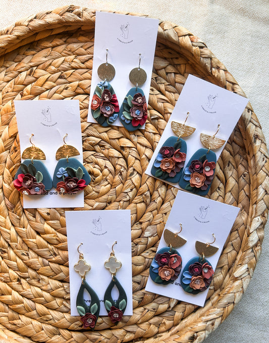 Fall Floral Garden Dangle Earrings | Dainty Flower Earrings | Trendy Styles | Lightweight | Deep Colors