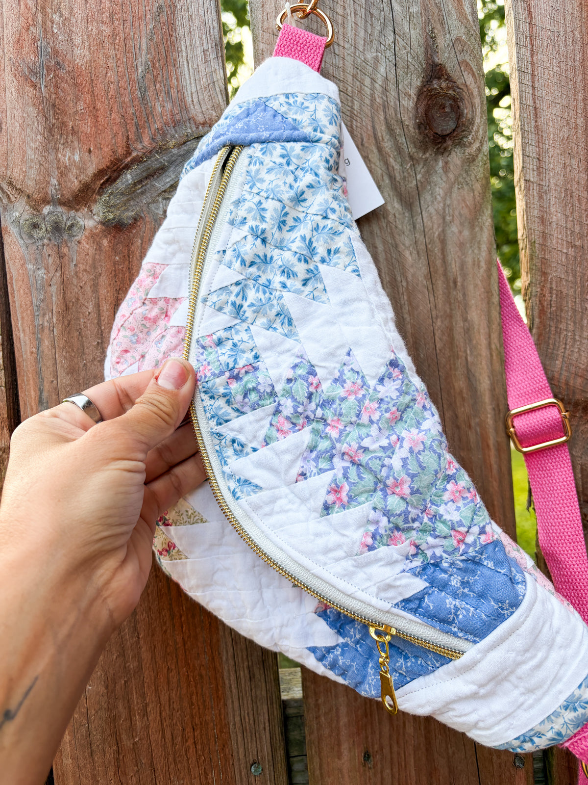 Vintage Quilt Crossbody Bag Style 2 | Pineapple Quilt | Upcycled Accessories | Fanny Pack | Adjustable Straps