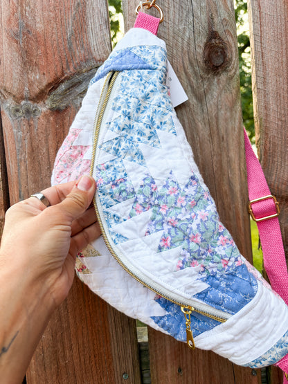 Vintage Quilt Crossbody Bag Style 2 | Pineapple Quilt | Upcycled Accessories | Fanny Pack | Adjustable Straps
