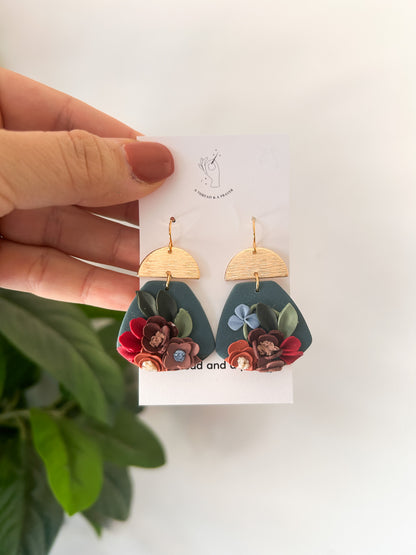 Fall Floral Garden Dangle Earrings | Dainty Flower Earrings | Trendy Styles | Lightweight | Deep Colors