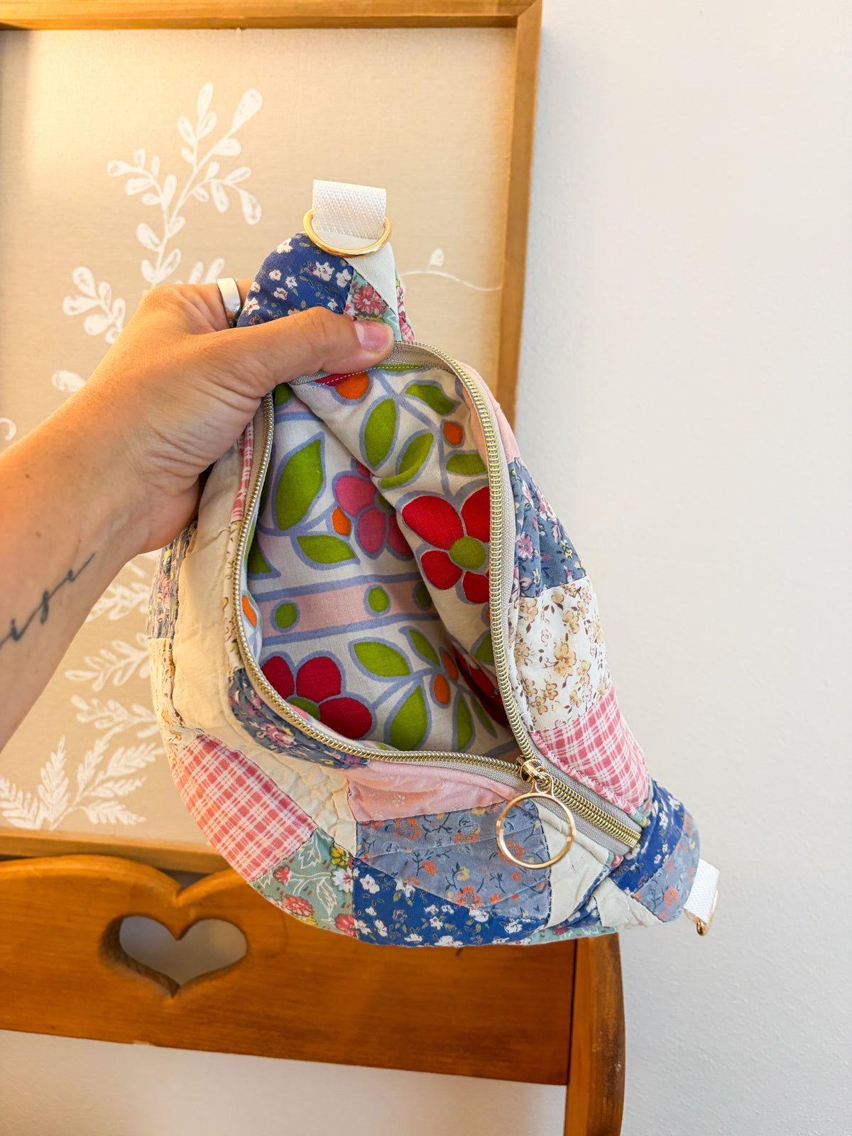 Vintage Quilt Crossbody Bag Style 1 | Wedding Ring | Upcycled Accessories | Fanny Pack | Adjustable Straps
