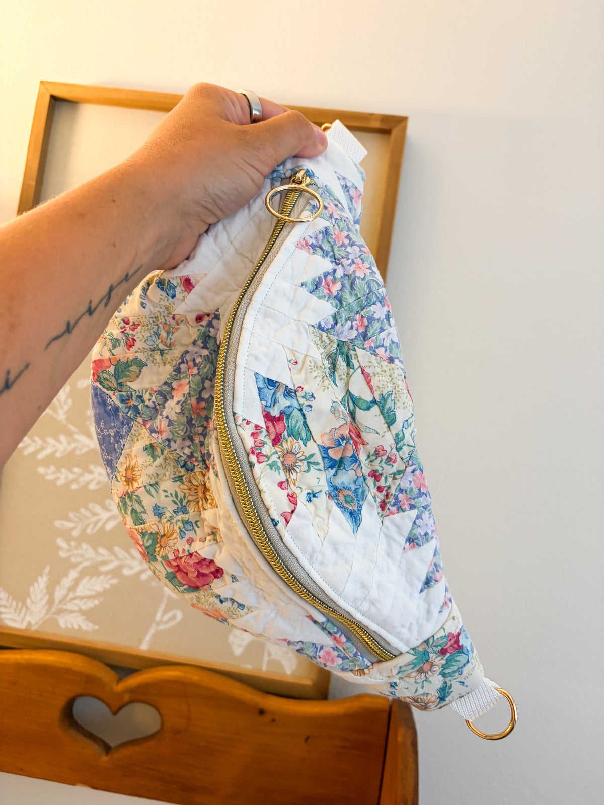 Vintage Quilt Crossbody Bag Style 2 | Pineapple Quilt | Upcycled Accessories | Fanny Pack | Adjustable Straps