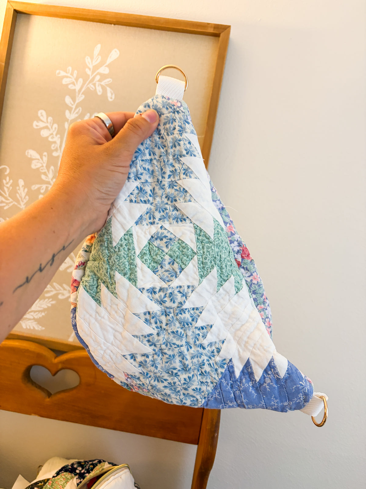 Vintage Quilt Crossbody Bag Style 2 | Pineapple Quilt | Upcycled Accessories | Fanny Pack | Adjustable Straps
