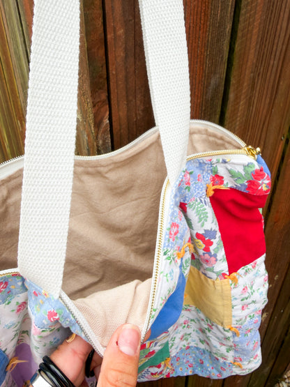 Vintage Zipper Tote Bags  | Older Quilts | Upcycled Accessories | Vintage Fabric | Fall Tote Bag