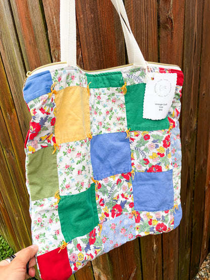 Vintage Zipper Tote Bags  | Older Quilts | Upcycled Accessories | Vintage Fabric | Fall Tote Bag