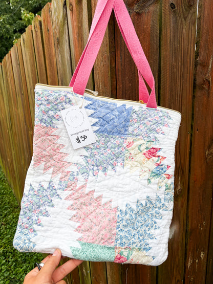 Vintage Zipper Tote Bags  | Older Quilts | Upcycled Accessories | Vintage Fabric | Fall Tote Bag