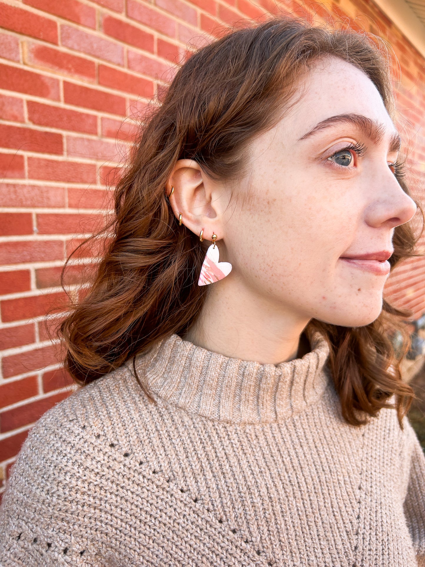 Heart Breaker Marble Clay Earrings | Pink and White Earrings | Valentine's Day Earrings | Clay Earrings  | Lightweight  hi