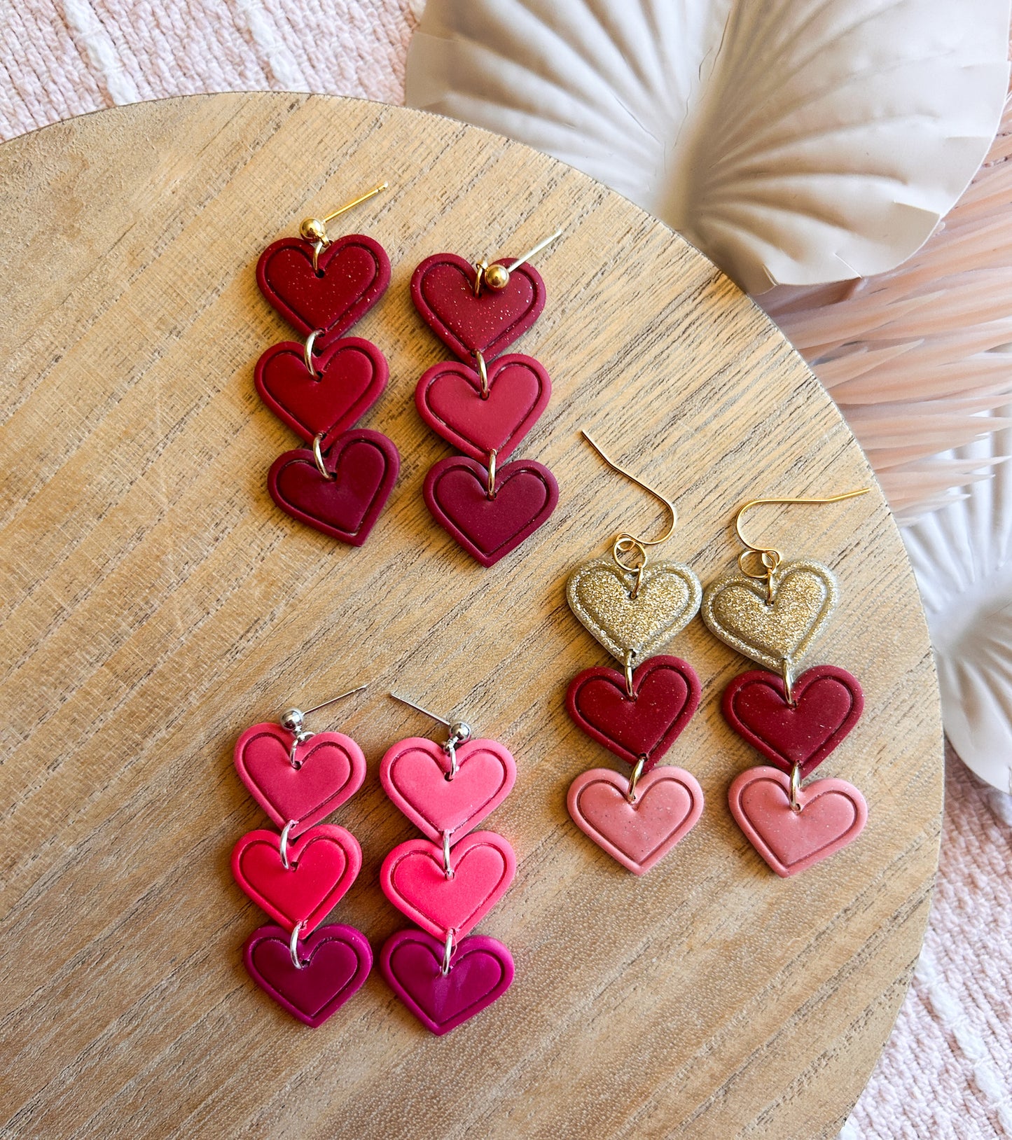 The Valentine's Day Collection | Ombre Knitted Heart Hoops | Valentines Earrings | Pearl Earrings | Gold Plated Earrings | Clay Earrings 
