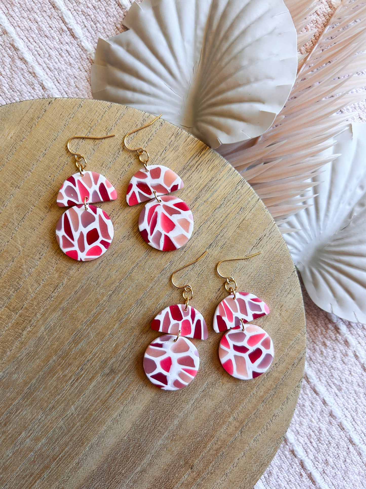 Pink, Red and Purple Cutie Dangle Earrings | Stained Glass Style Earrings | Valentine's Day Earrings | Clay Earrings  | Lightweight