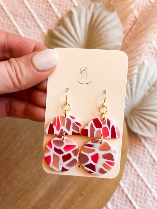 Pink, Red and Purple Cutie Dangle Earrings | Stained Glass Style Earrings | Valentine's Day Earrings | Clay Earrings  | Lightweight