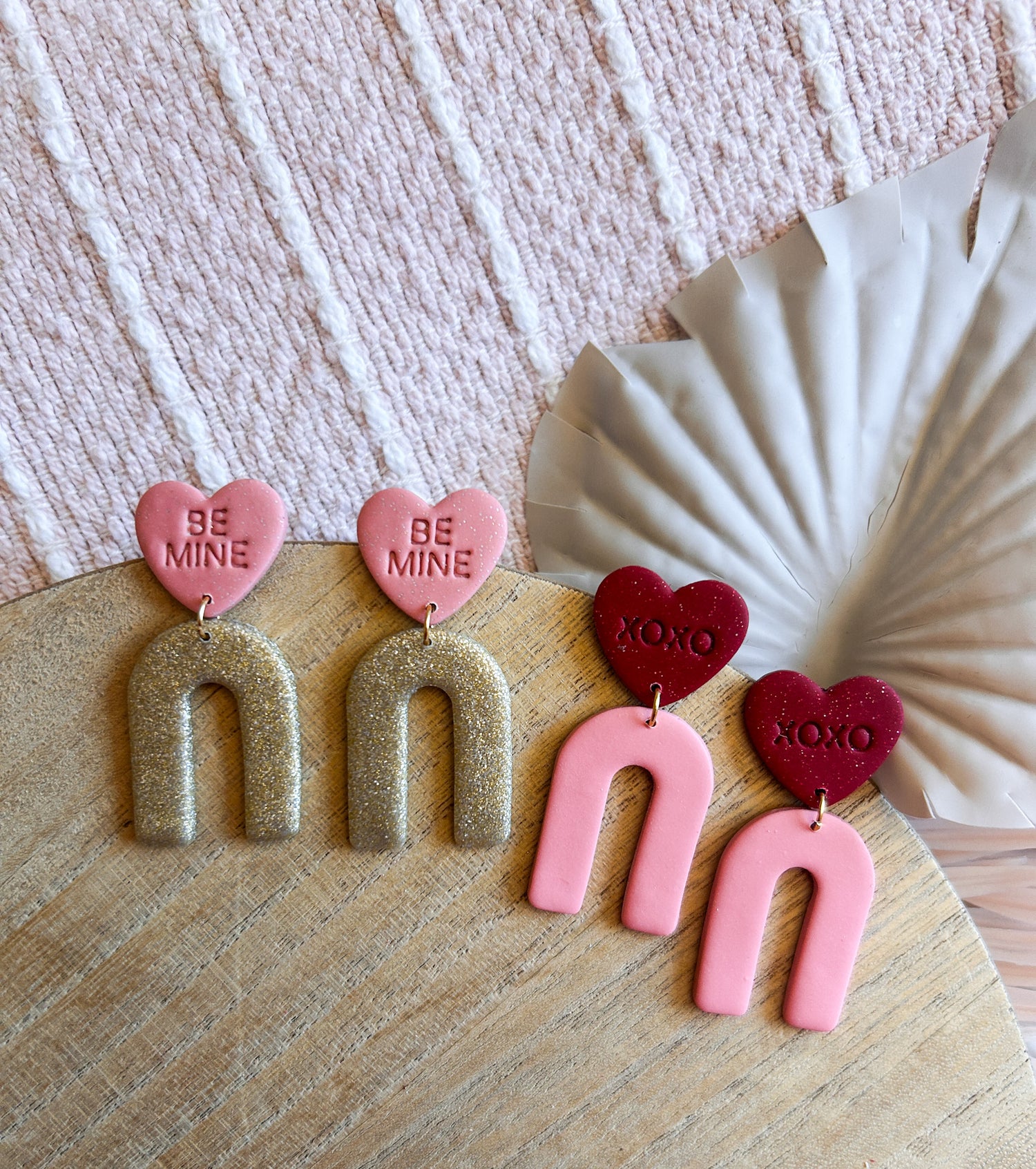Conversation Heart Earrings/ Clay Earrings, Valentines Earrings/ Heart Earrings Be Mine - Pink