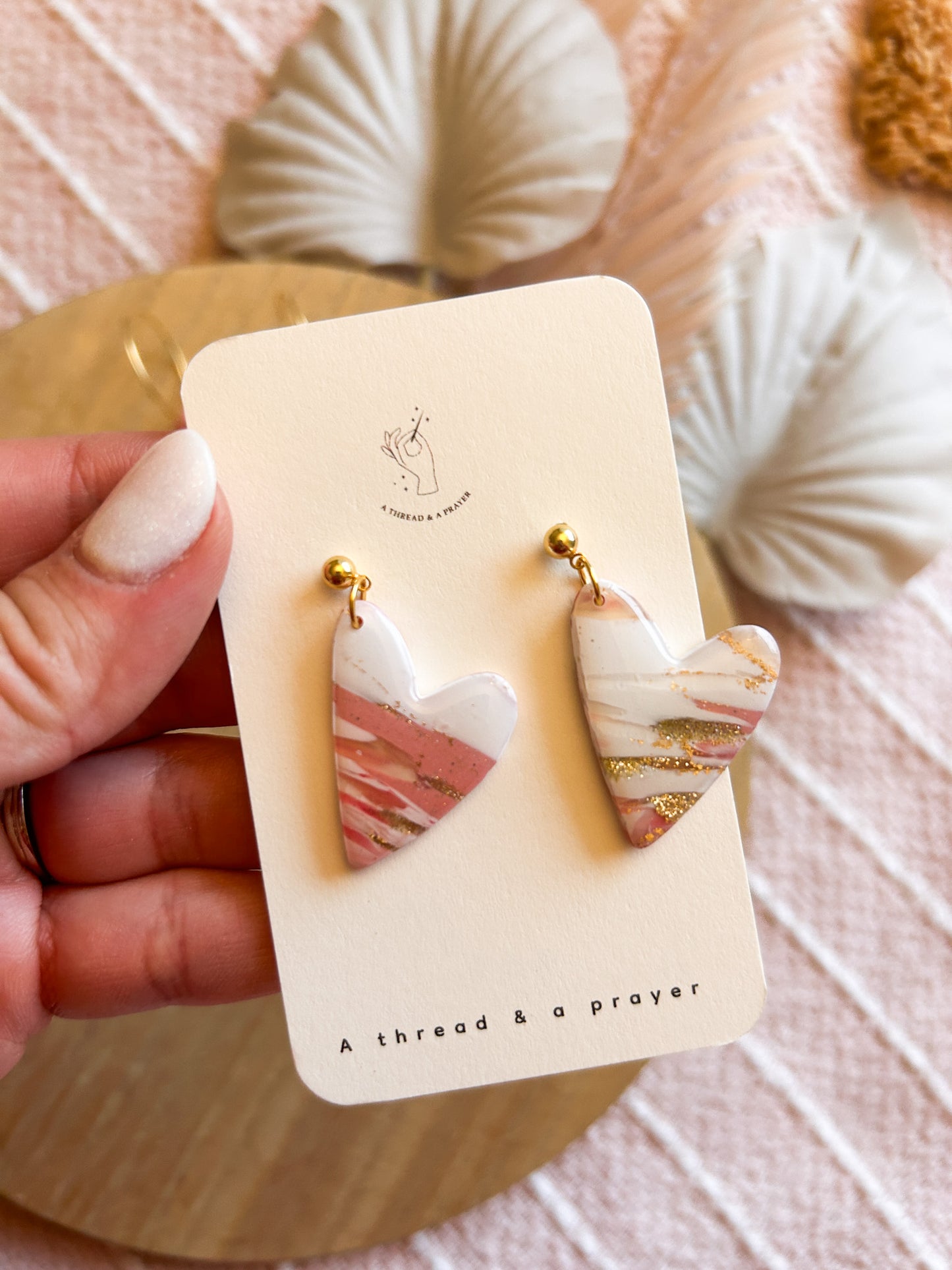 Heart Breaker Marble Clay Earrings | Pink and White Earrings | Valentine's Day Earrings | Clay Earrings  | Lightweight  hi