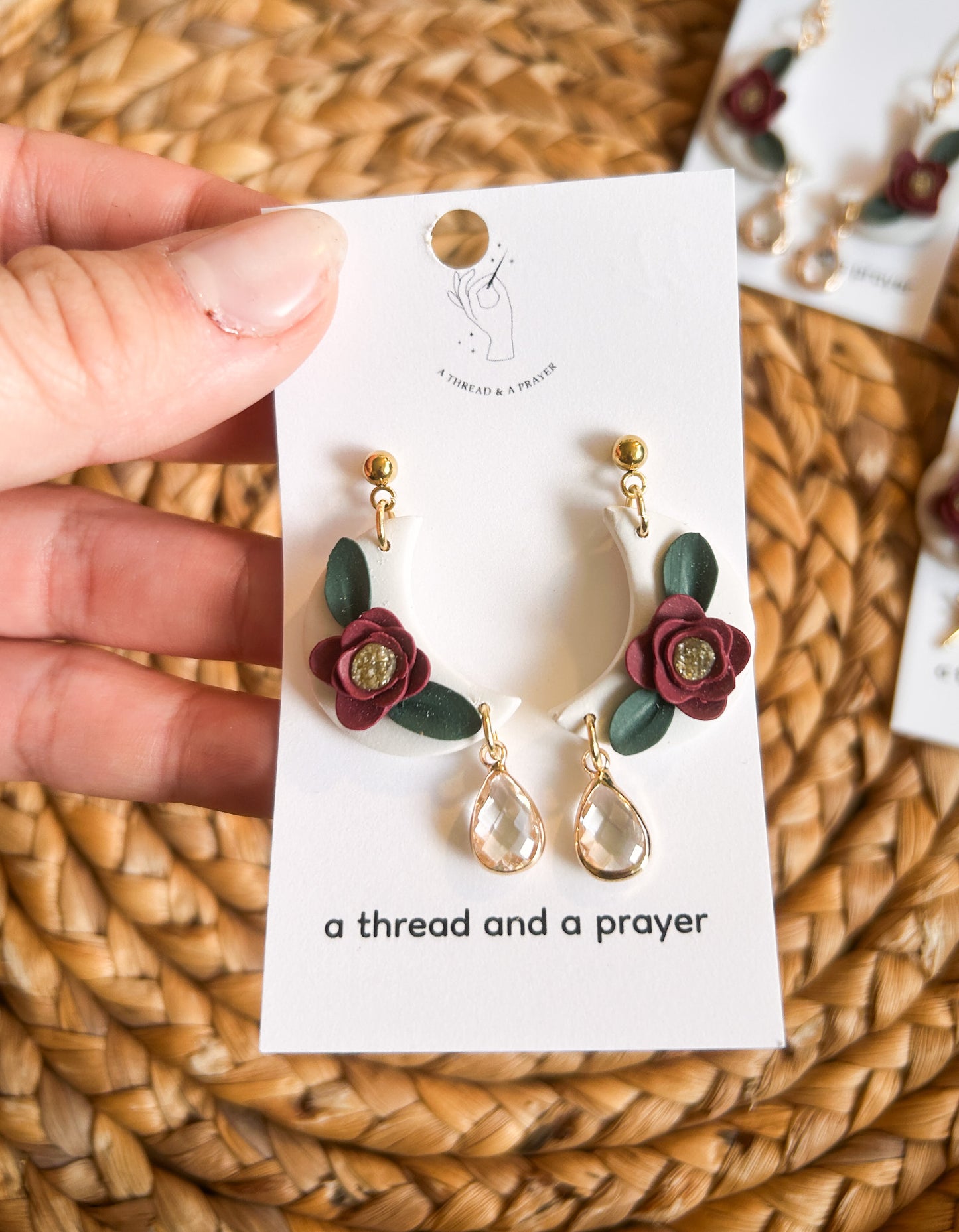 Floral Moon Winter Clay Earrings | Flower Design | Wintery Styles