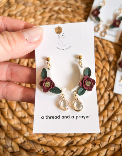 Floral Moon Winter Clay Earrings | Flower Design | Wintery Styles