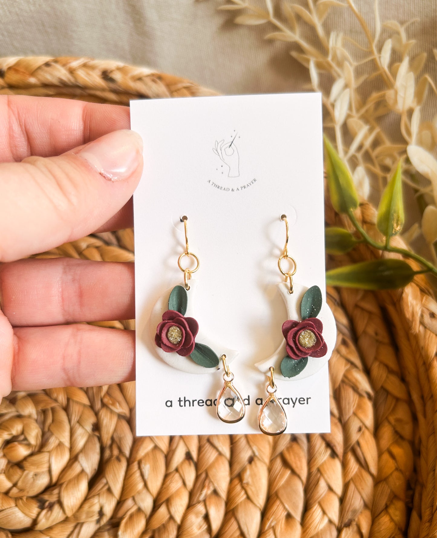 Floral Moon Winter Clay Earrings | Flower Design | Wintery Styles