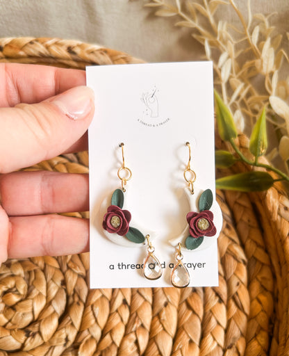 Floral Moon Winter Clay Earrings | Flower Design | Wintery Styles