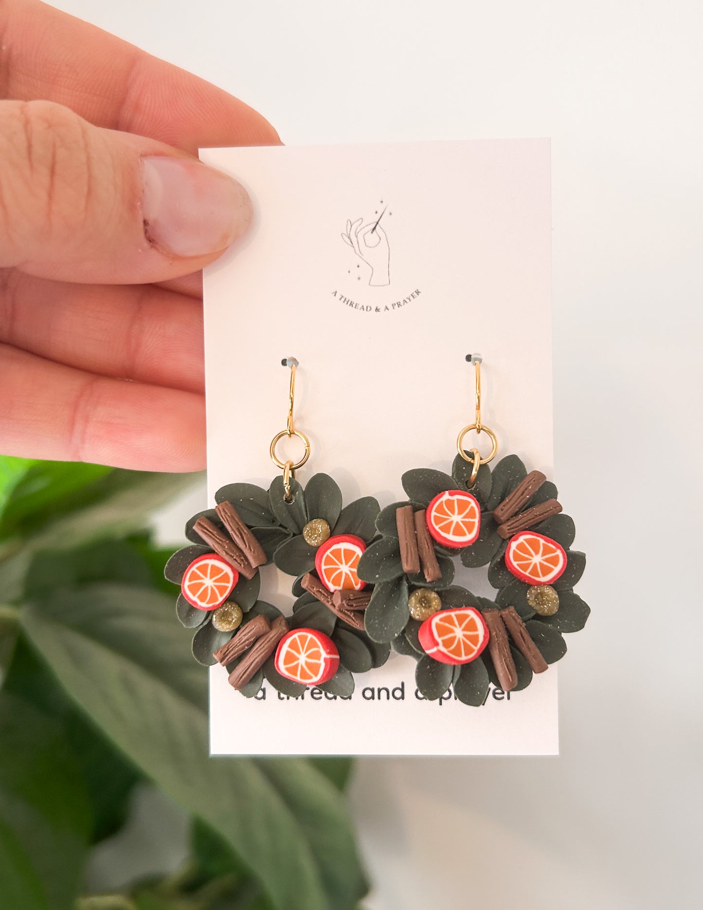 Orange and Cinnamon Wreath Earrings | Christmas Earrings | Trendy Styles | Lightweight | Greenery