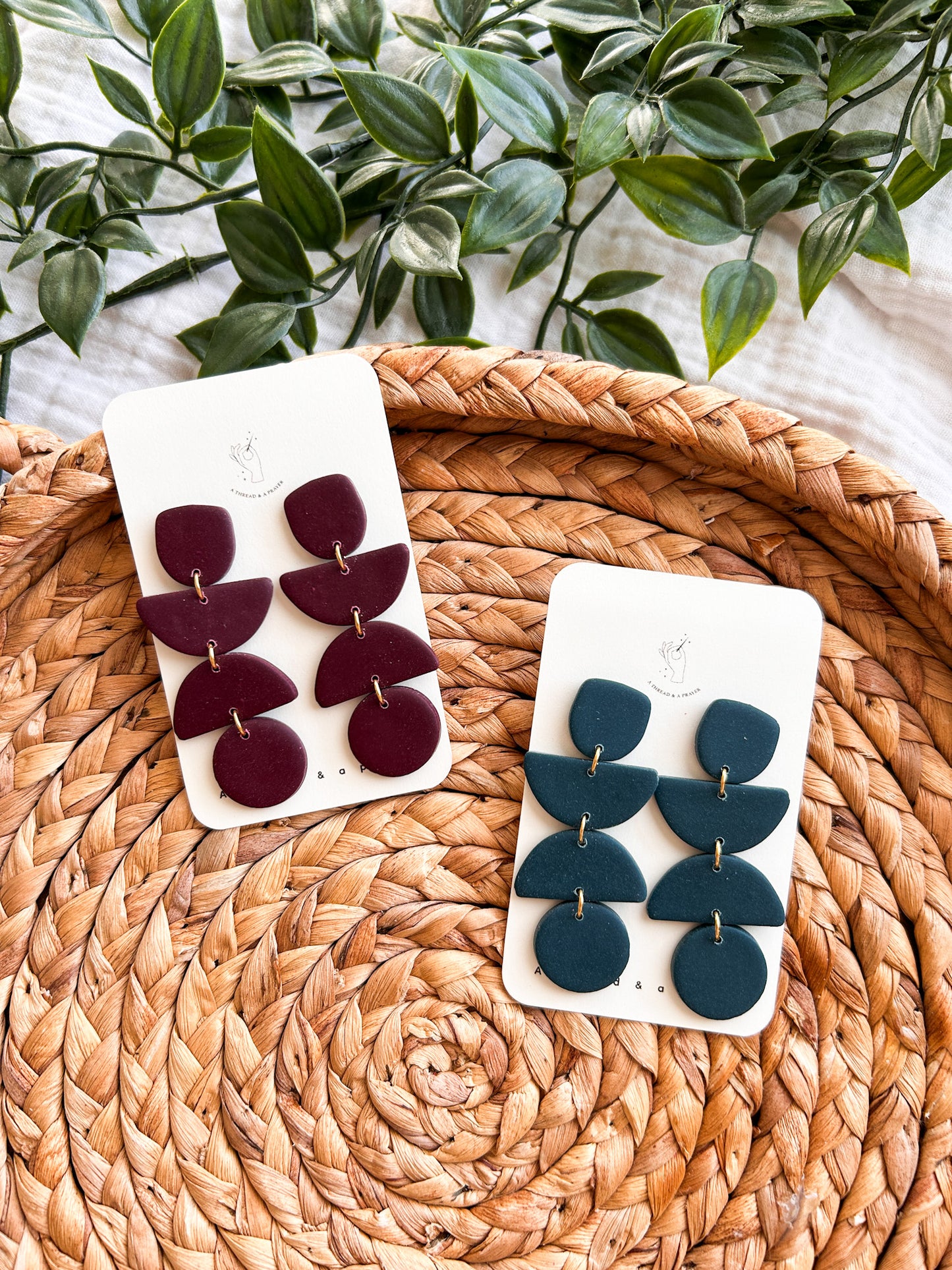Moody Morning Blue and Wine Colored Clay Earrings | Spring Fashion | Spring Color Earrings | Statement Earrings | Lightweight
