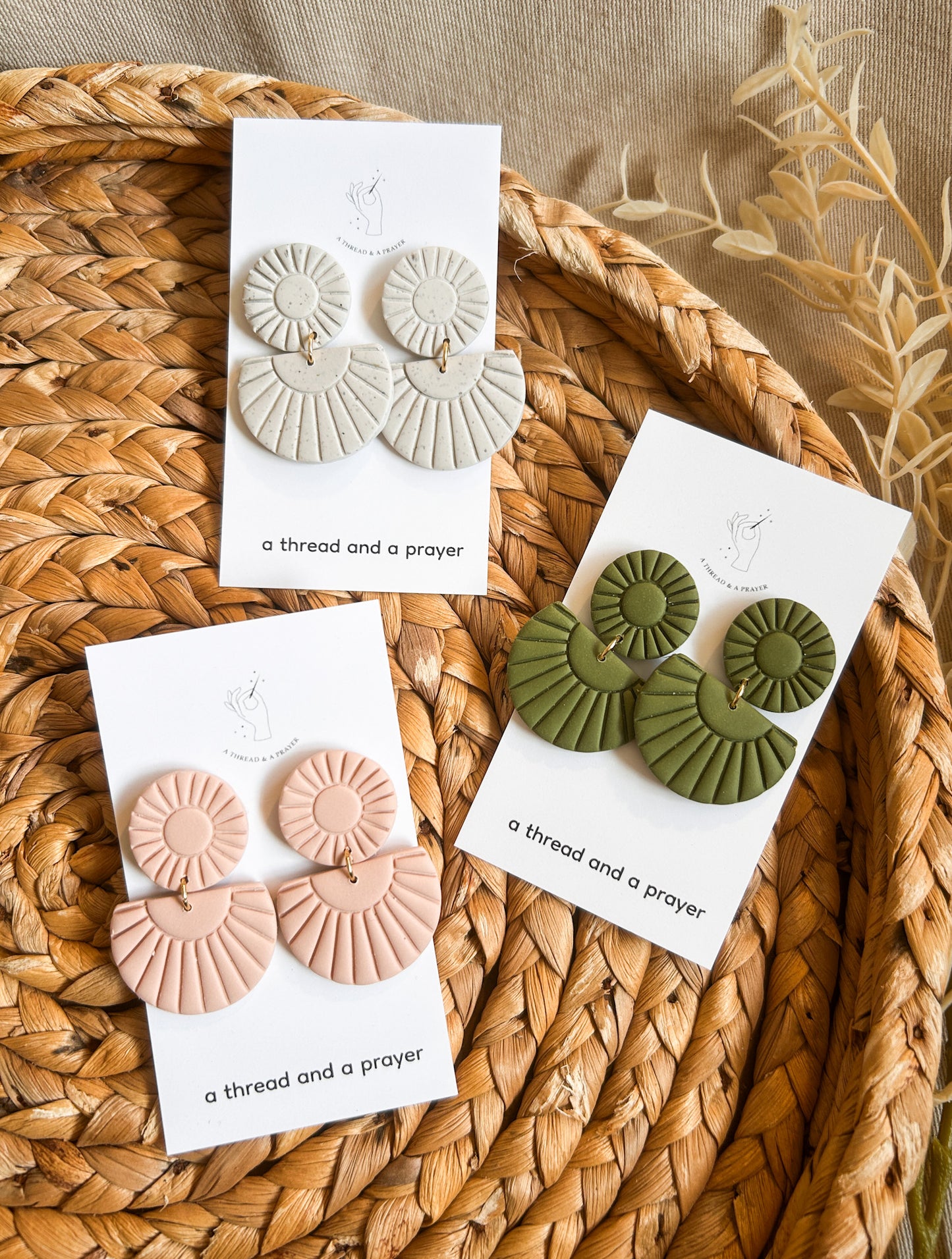 Boho Basics Clay Earrings | Green, Cream, Pink | Simple and Cute Earrings