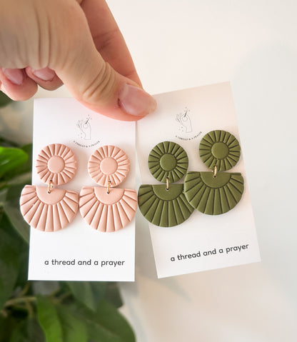 Boho Basics Clay Earrings | Green, Cream, Pink | Simple and Cute Earrings