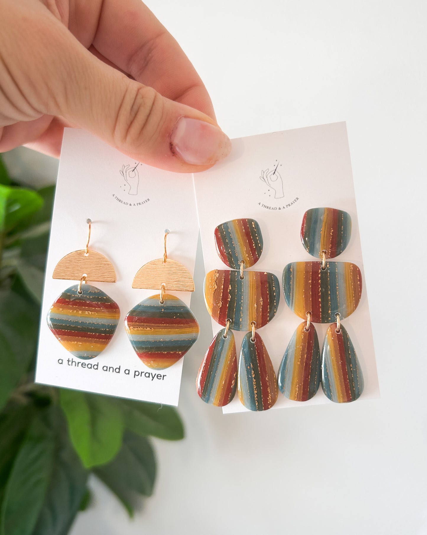 Striped Funky Clay Earrings | Muted Rainbow Vibes | Resin