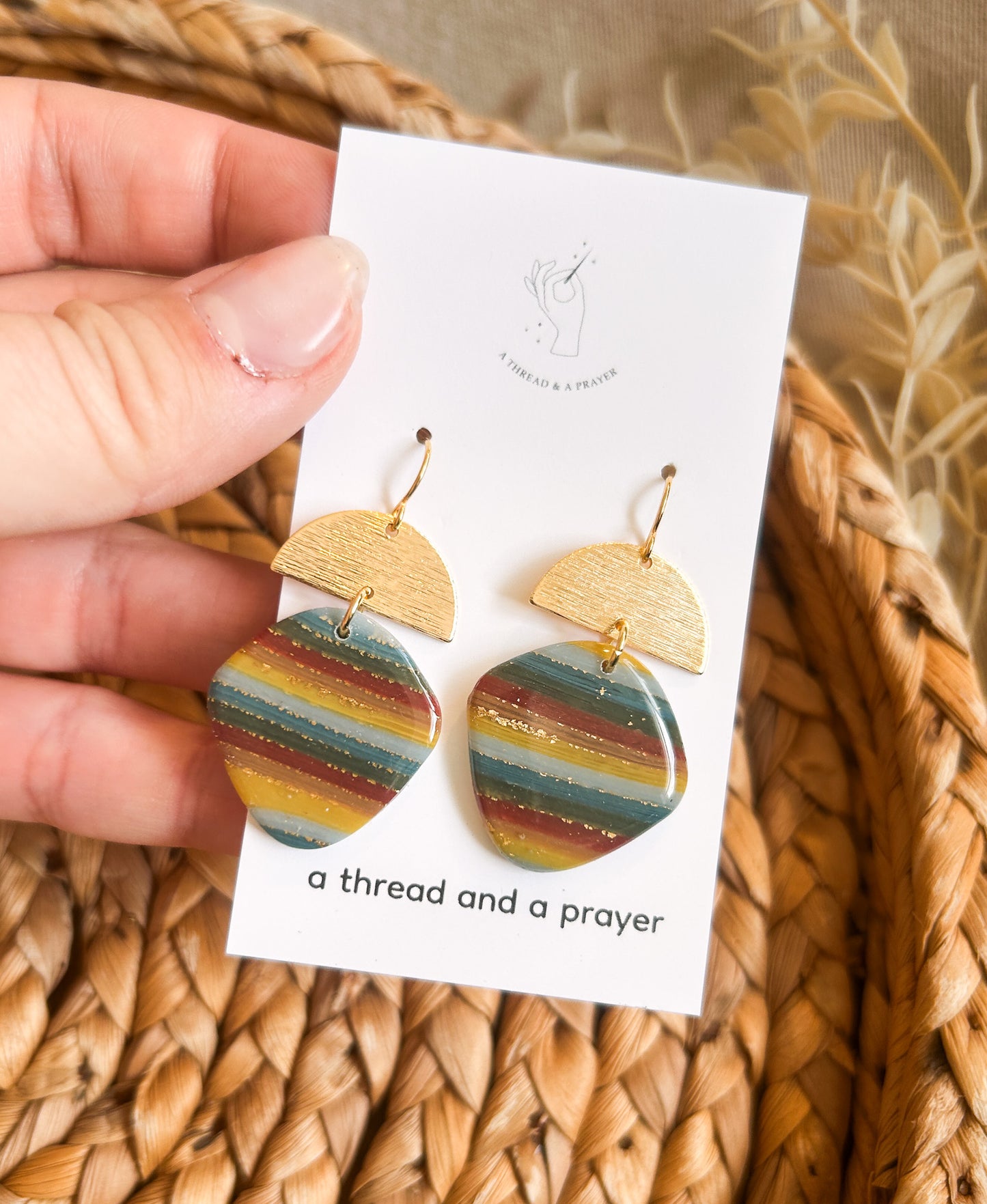 Striped Funky Clay Earrings | Muted Rainbow Vibes | Resin