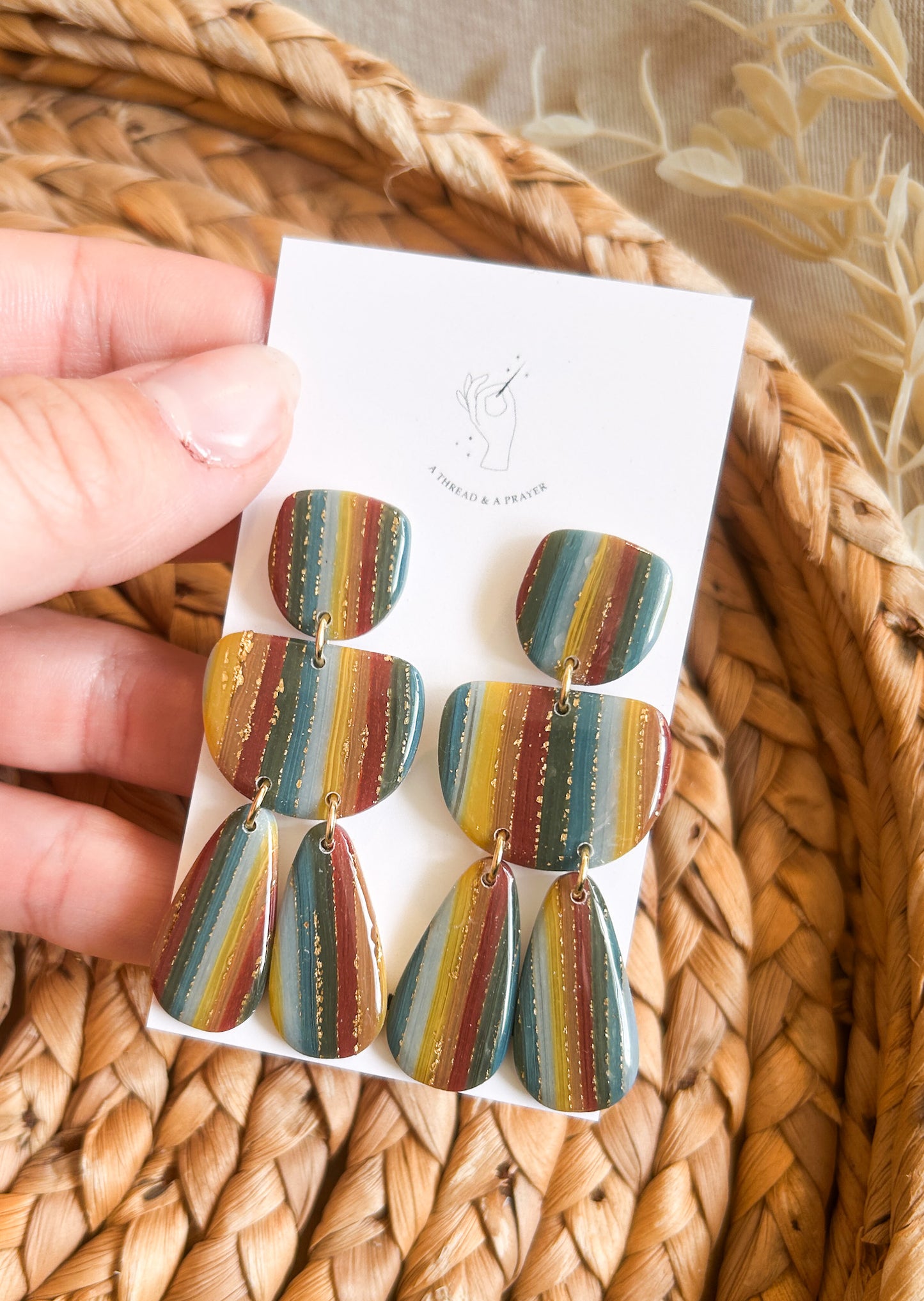 Striped Funky Clay Earrings | Muted Rainbow Vibes | Resin