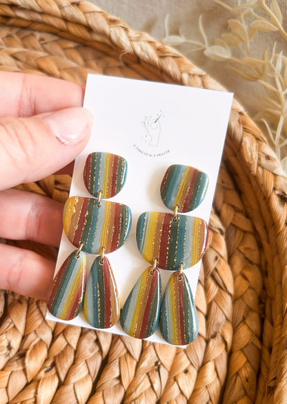 Striped Funky Clay Earrings | Muted Rainbow Vibes | Resin