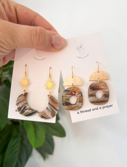 Marble Style Winter Color Earrings | Resin | Gold